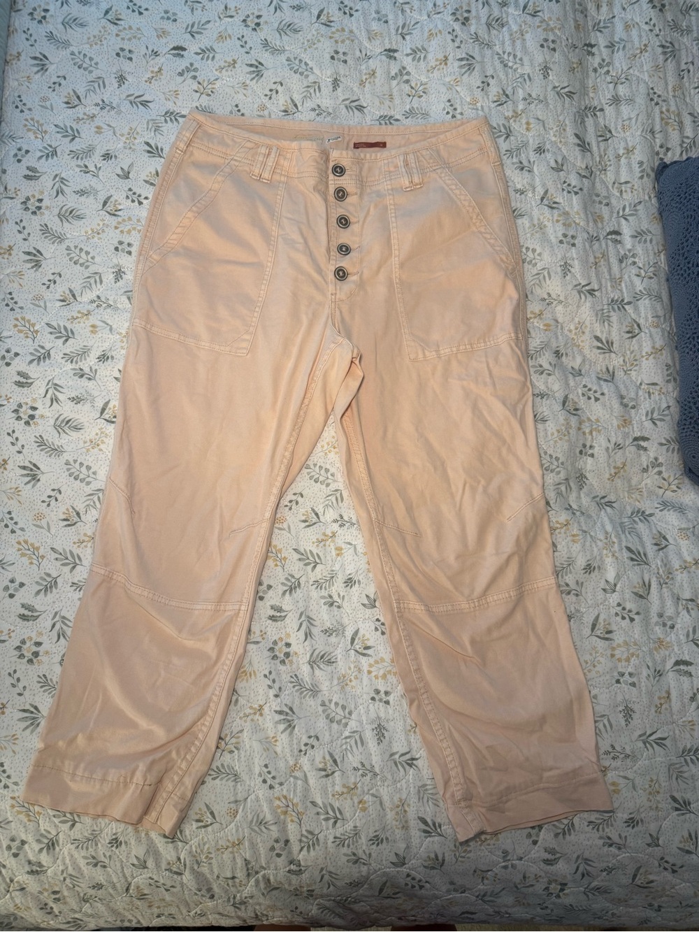 Pilcro Light Peach/Pale Pink Button-Front Crop Pants